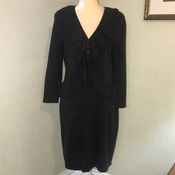 Calvin Klein Dresses & Skirts - Calvin Klein Charcoal Ruffled Knit Sweater Dress L